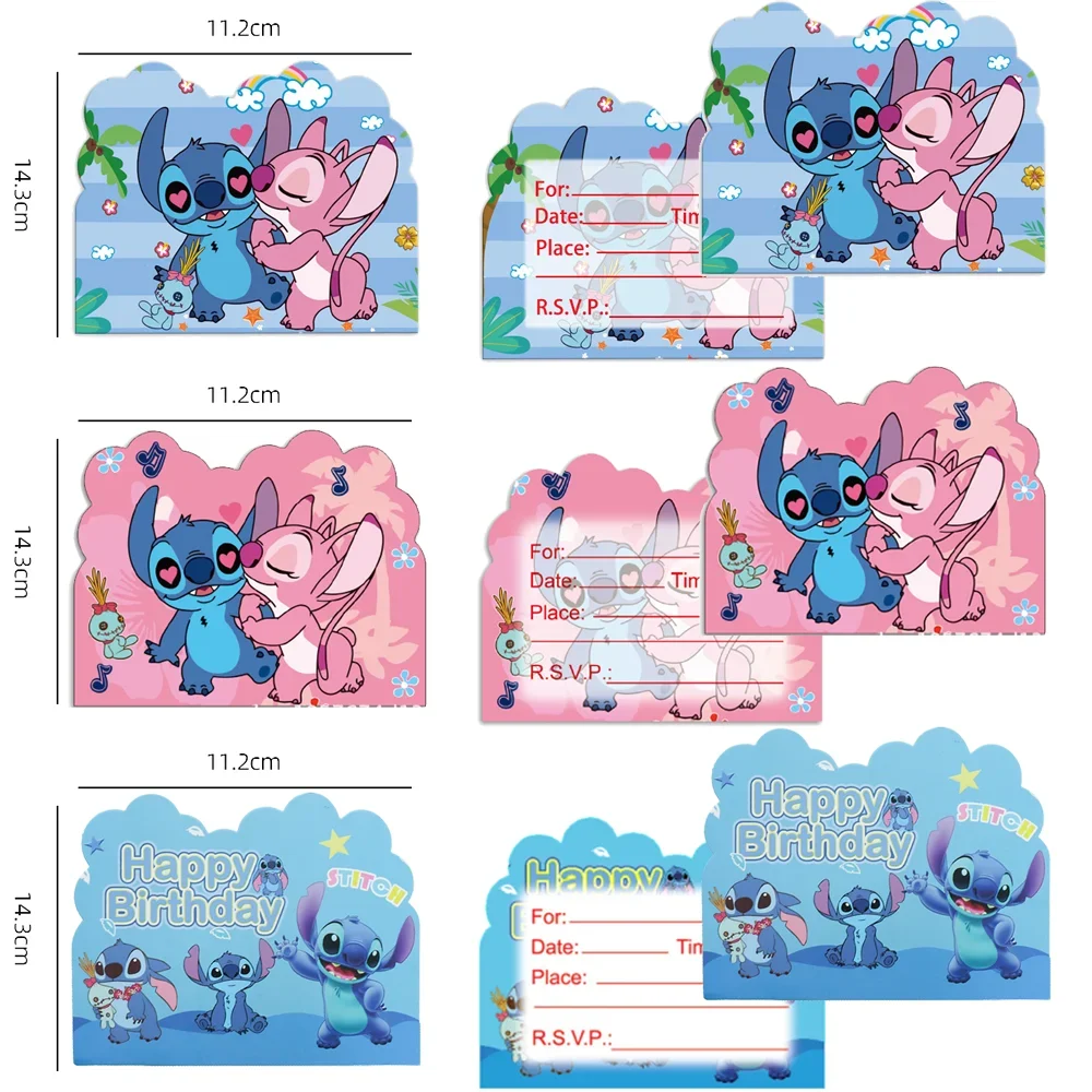 10pcs Iconic Brand Lilo & Stitch Theme Invitation Card Mini Greeting Card Single-Page Type Event Birthday Party Supplies Free Shipping