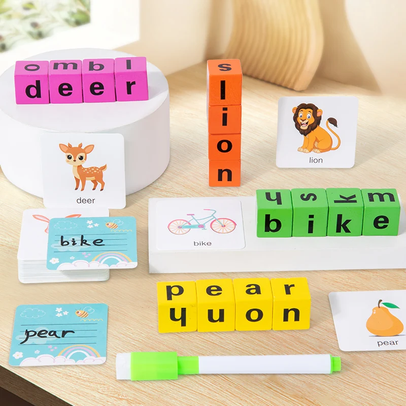Word Machine Make Toys Montessori Wooden Spell Word Toy Letter Cognitive Challenge Memory ...