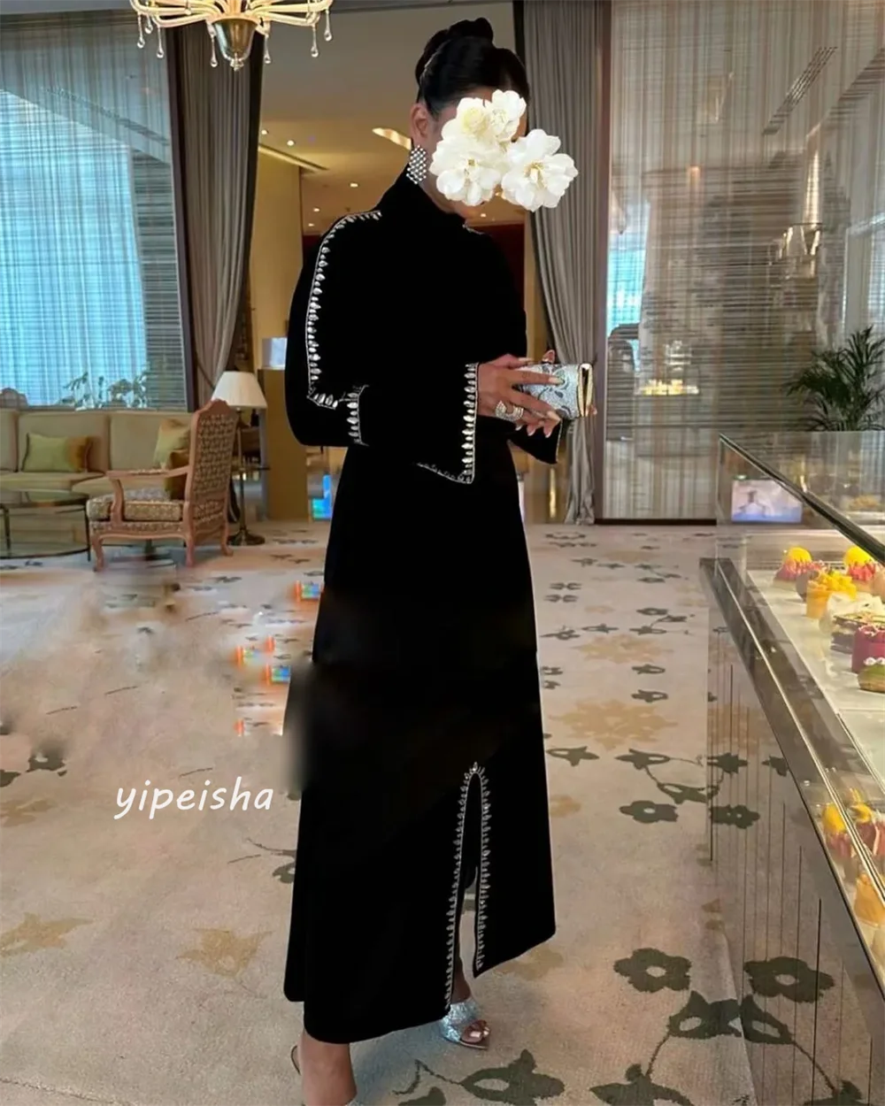 Ball Dress Saudi Arabia Evening Jersey Sequined Ruched Homecoming A-line High Collar Bespoke Occasion Gown Midi Dresses