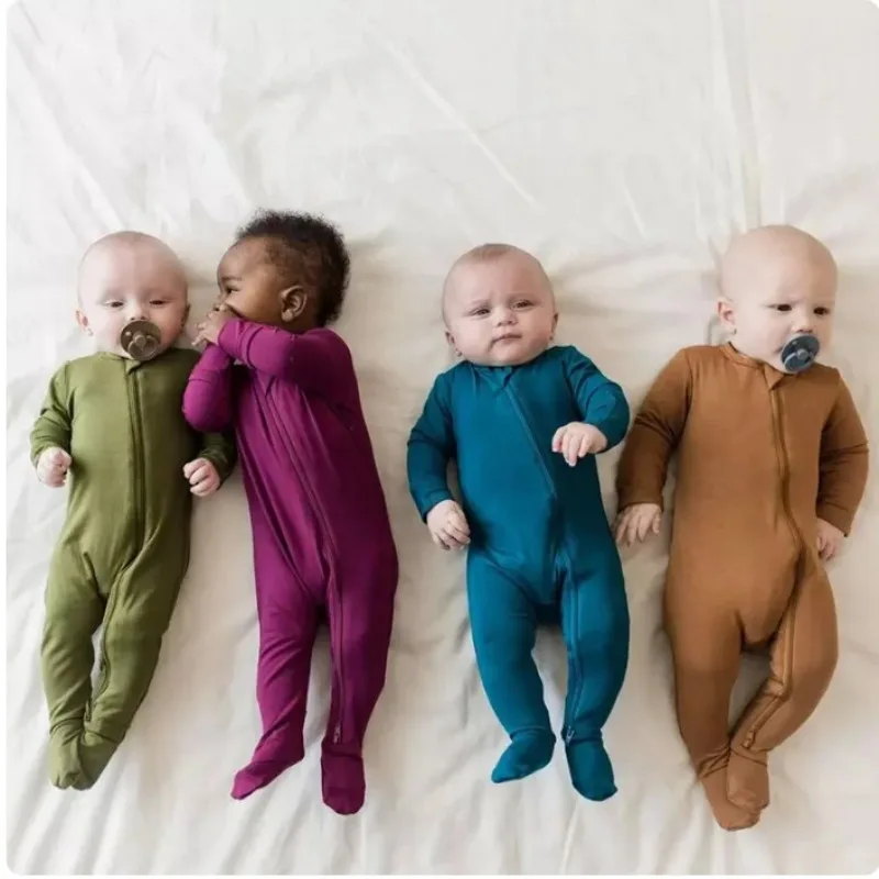 New Baby Romper Bamboo Fiber Baby Boy Girl Clothes Newborn Zipper Footies Jumpsuit Solid Long-Sleeve Baby Clothing 0-24M Pajamas