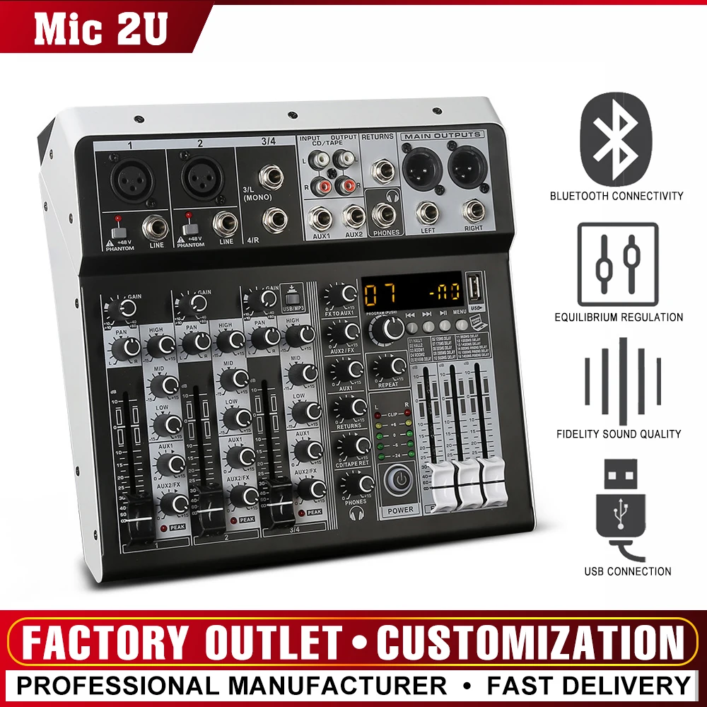 

Audio Mixer USB Connection Professional Equilibrium Regulation Digital Mixer 8 Channel Sound Board Console for Podcasting Music