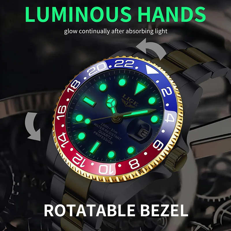 Men's Luxury Luminous Stainless Steel Waterproof Quartz Wristwatch