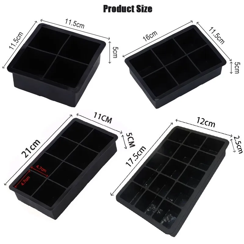4/6/8 Grid Big Ice Tray Mold DIY Ice Maker Cube Tray Box Large Food Grade Silicone Cube Square Mold