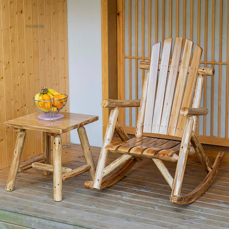 Minimalist Wooden Garden Chairs for Living Room Leisure Backrest Rocking Chair Japanese Household Outdoor Furniture for Hotel