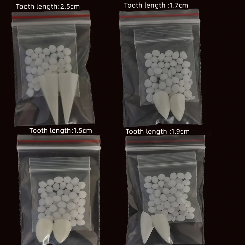 Spooky Halloween Vampire Teeth Decoration Kit with Resin Fangs and Adhesive - Perfect for Cosplay and Witchy Decor