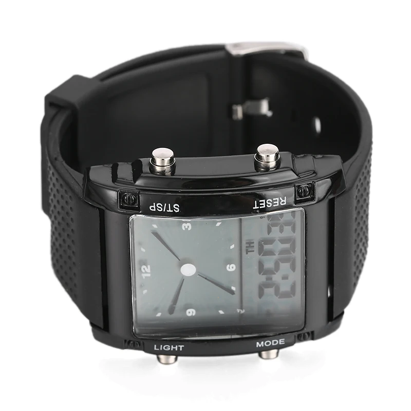 1pc Mens Watches Alarm Date Analog Digital 5ATM Waterproof Sport Watch 7-color LED Backlight Multi-function Watches Great Gift