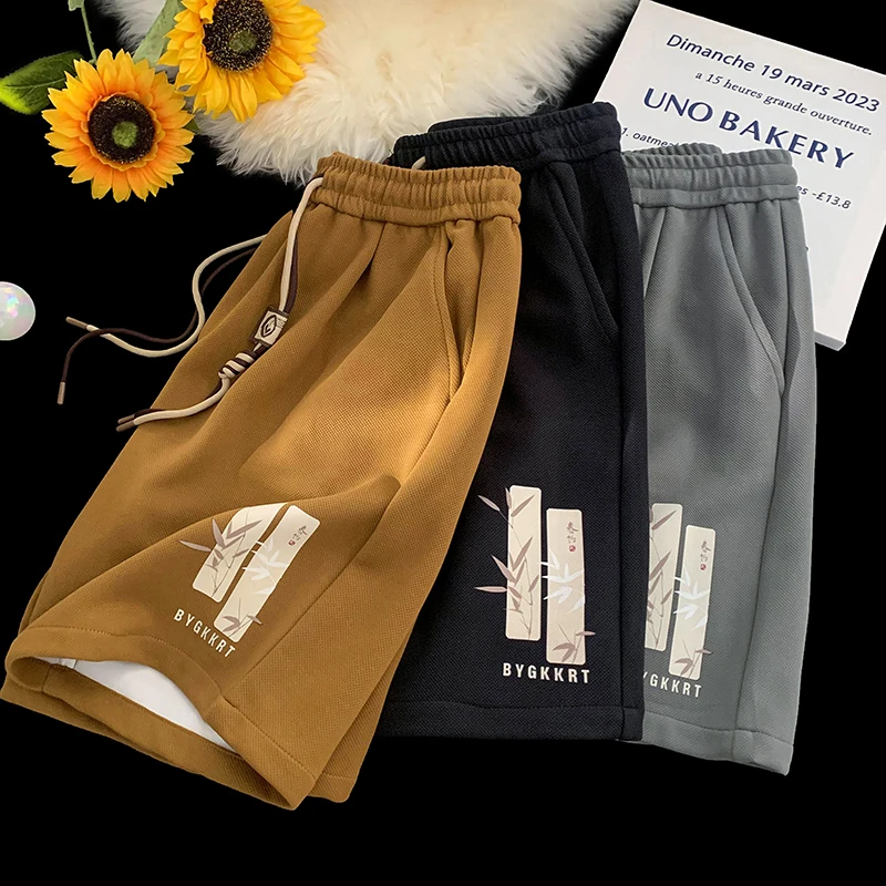 Japanese Style Men Shorts Bamboo Leaf Print Shorts Breathable comfortable sports jogging trousers Summer New Short Pants