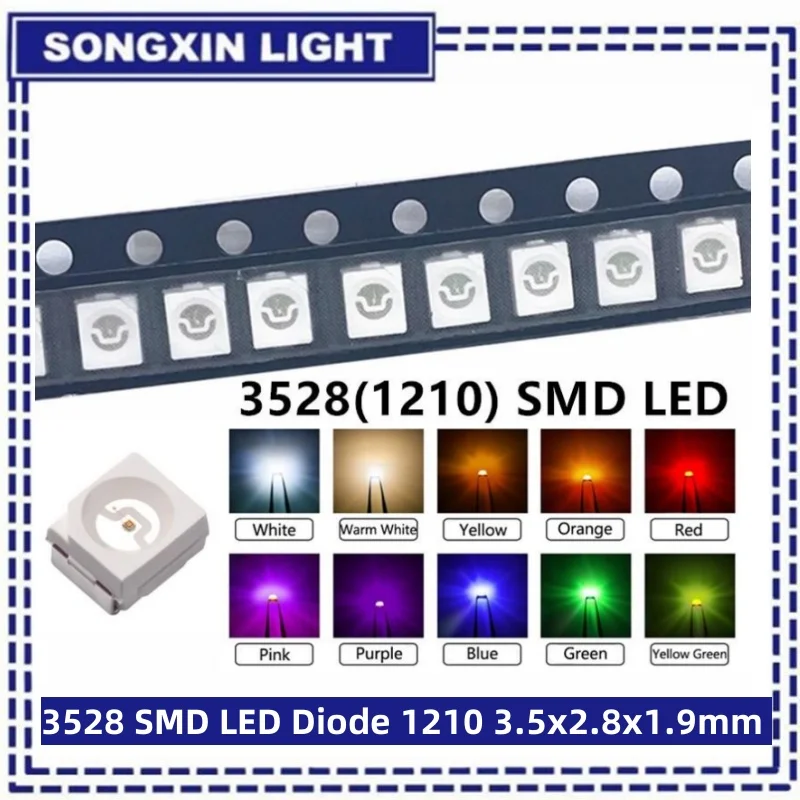 SMD LED 100pcs/lot 3528 1210 Diode Kit Green RED WARM White ICE Blue Yellow Pink Purple-UV Orange rgb PLCC-2