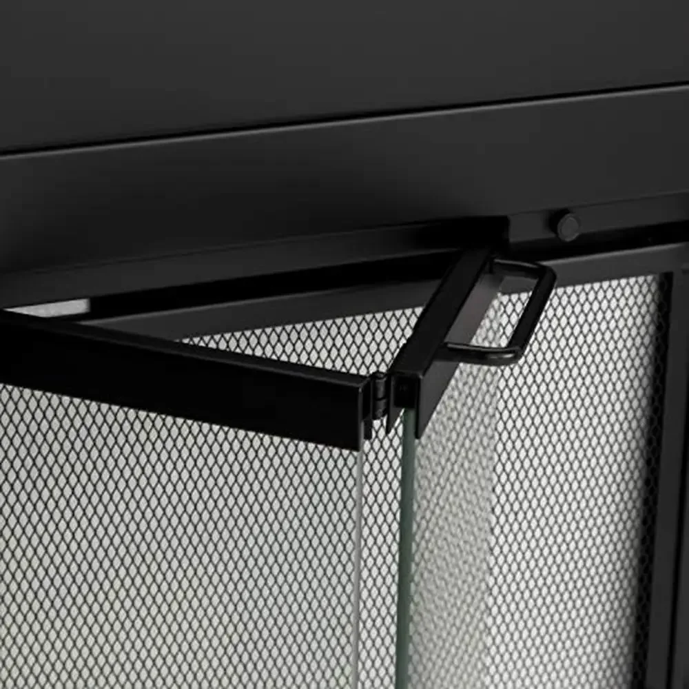 Fireplace Glass Door Large Black Bi-fold Doors Standard Mesh Panel 180 Degree Open Alloy Steel 43.5"L x 33"W Easy Grip Handles 6