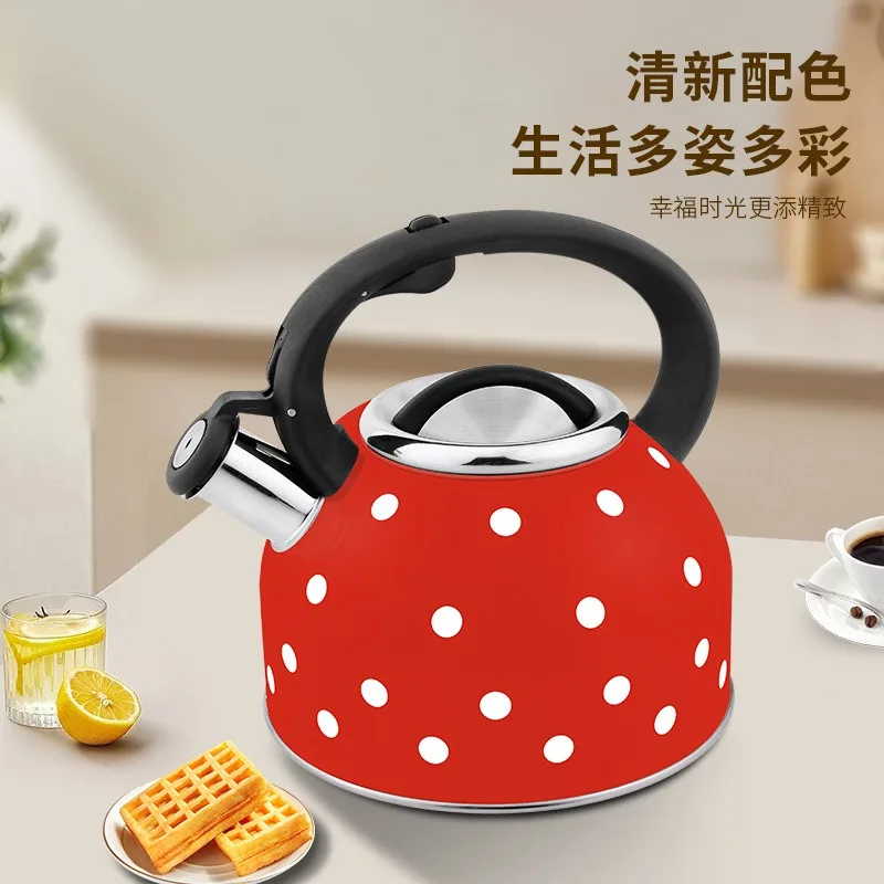 3L 201 Stainless Steel Whistling Kettle Teapot Dot Pattern Cute Food Grade Kitchen Home Coffee Tea Pot for Gas Induction Cooker