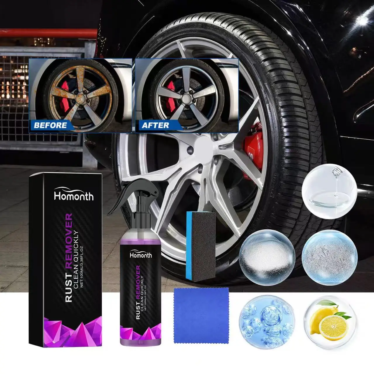 Homonth car rust remover, anti-rust, cleaning and refurbishing agent for metal parts, anti-oxidation and rust conversion agent
