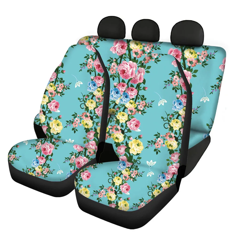 

Весенний разноцветный цветочный дизайн INSTANTARTS, передние и задние чехлы для автомобильных сидений, чехол для автомобильных сидений, простой в установке полный комплект интерьера