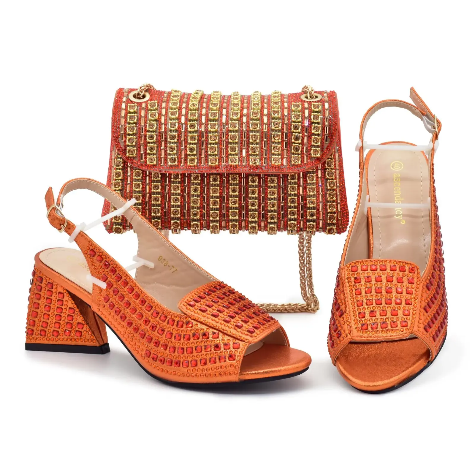 

Hot Selling New Arrival Design Orange Cosmetic Box Bag With Pointed Stiletto Shoes Noble And Generous Decoration Full Of Diamond