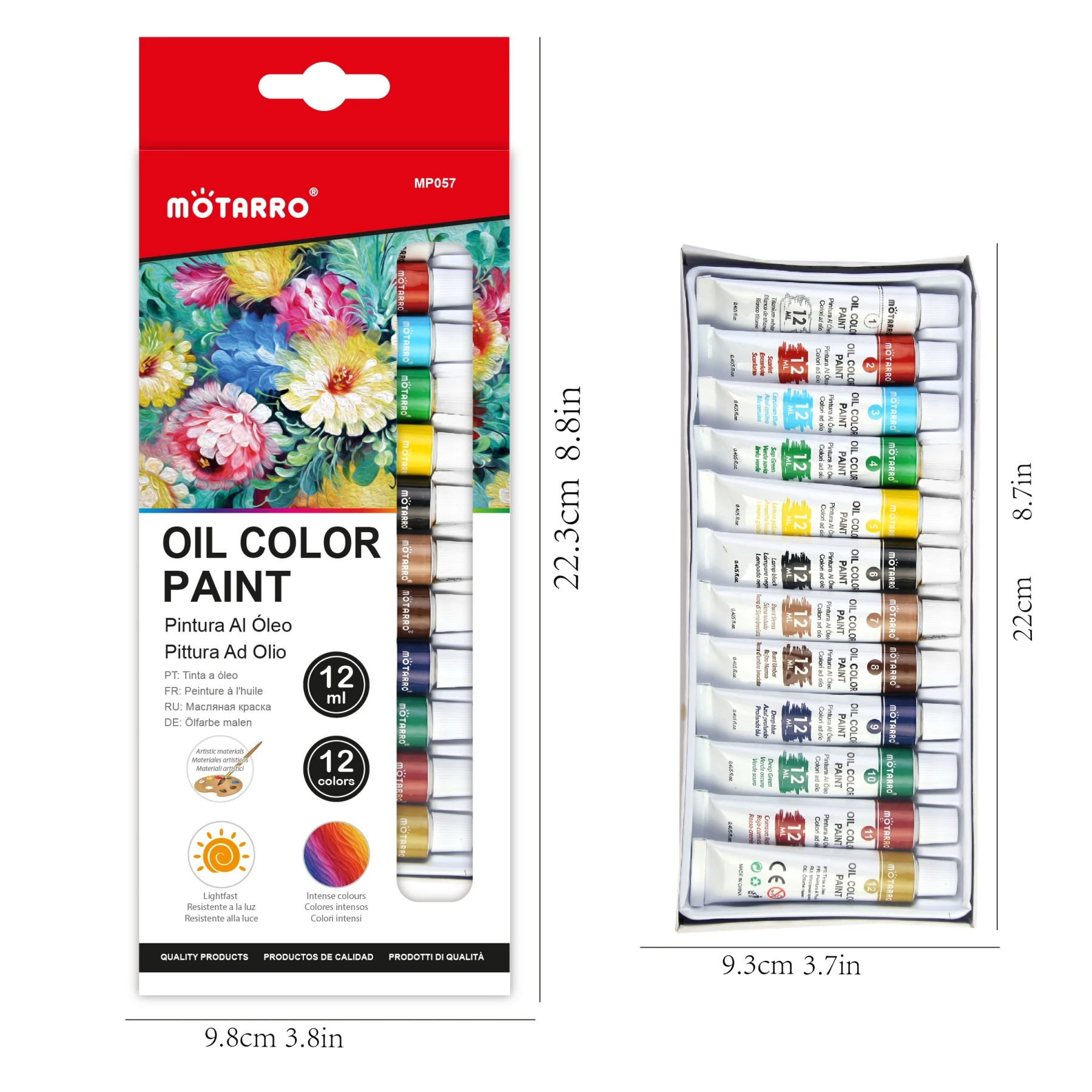 Oil paint 12 Color set in 12ml tubes Rich vivid colors Oil color paint For students Beginners painting supplies