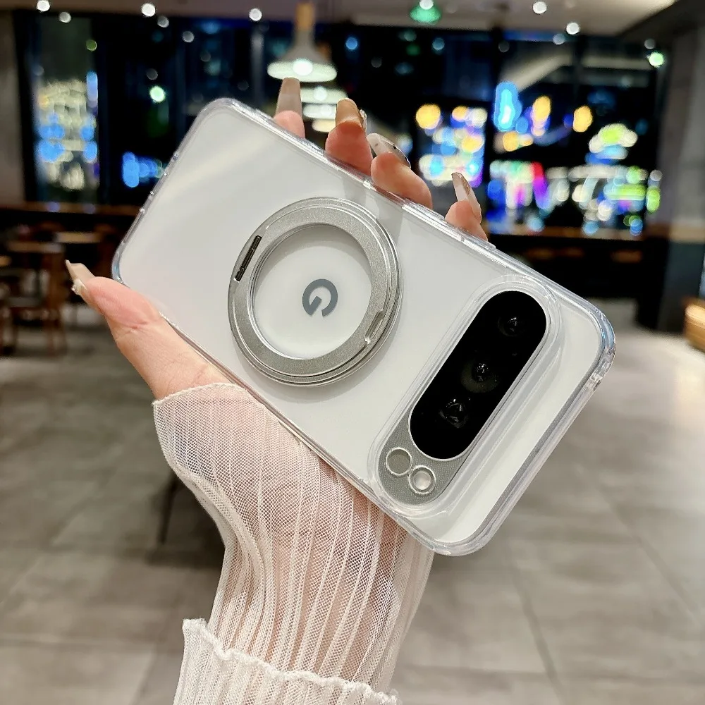 MagSafe Matte Rotating Bracket Case with Transparent Shockproof Cover and Holder Stand