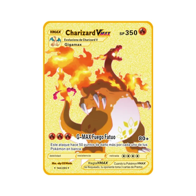Pokemon Gold Card Metal Card Game Anime Battle Pokemon Gold Spanish Kaarten Charizard Pikachu Game Collection Cards Gift Kids X21