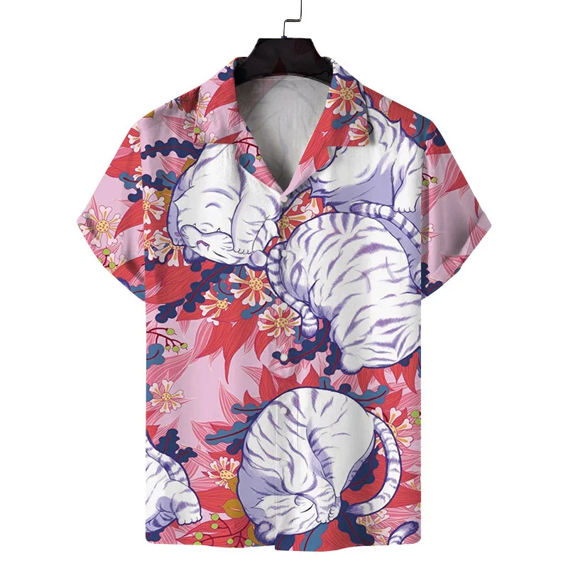 thumbnail image 1 of Camisas con ilusión óptica pop para hombre, ropa con estampado 3D, camisas hawaianas de playa, blusas de manga corta Y2K, ropa vintage, blusa con solapa, 1 of 5