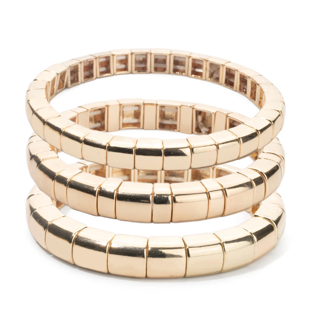 2024 New Fashions Bohemian Enamel Bracelet Gold Color Alloy Muti-Shape Beads Elastic Bangle for Women Jewelry Accessories 6
