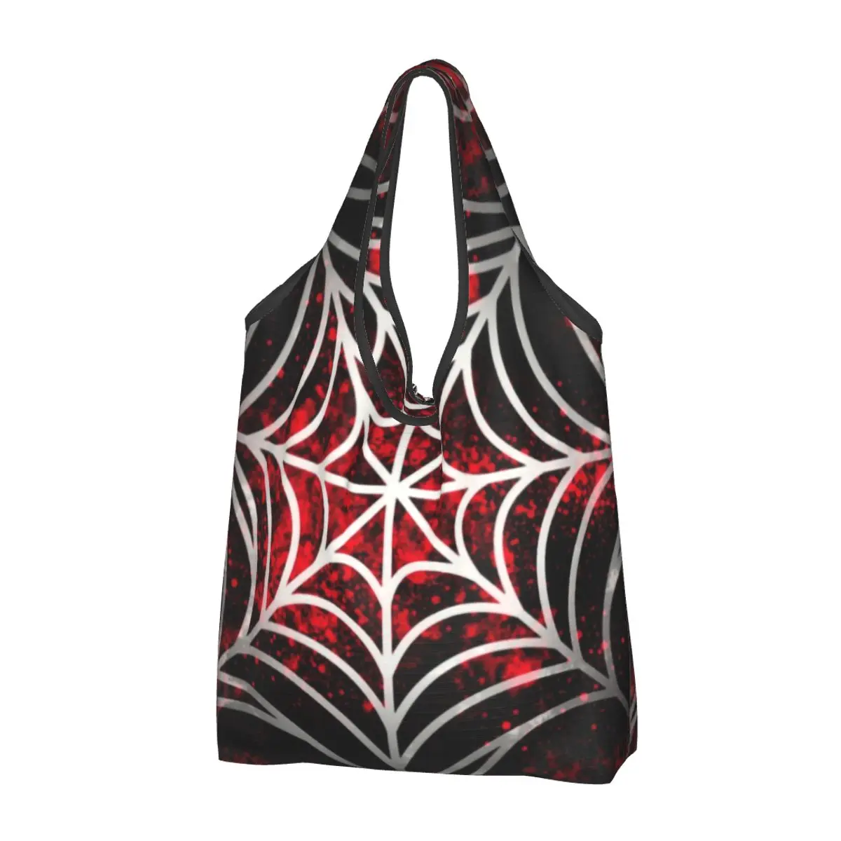 

Black And Red Spider Webs Grocery Shopping Tote Bag Custom Halloween Witchy Things Shoulder Shopper Bags Big Capacity Handbags