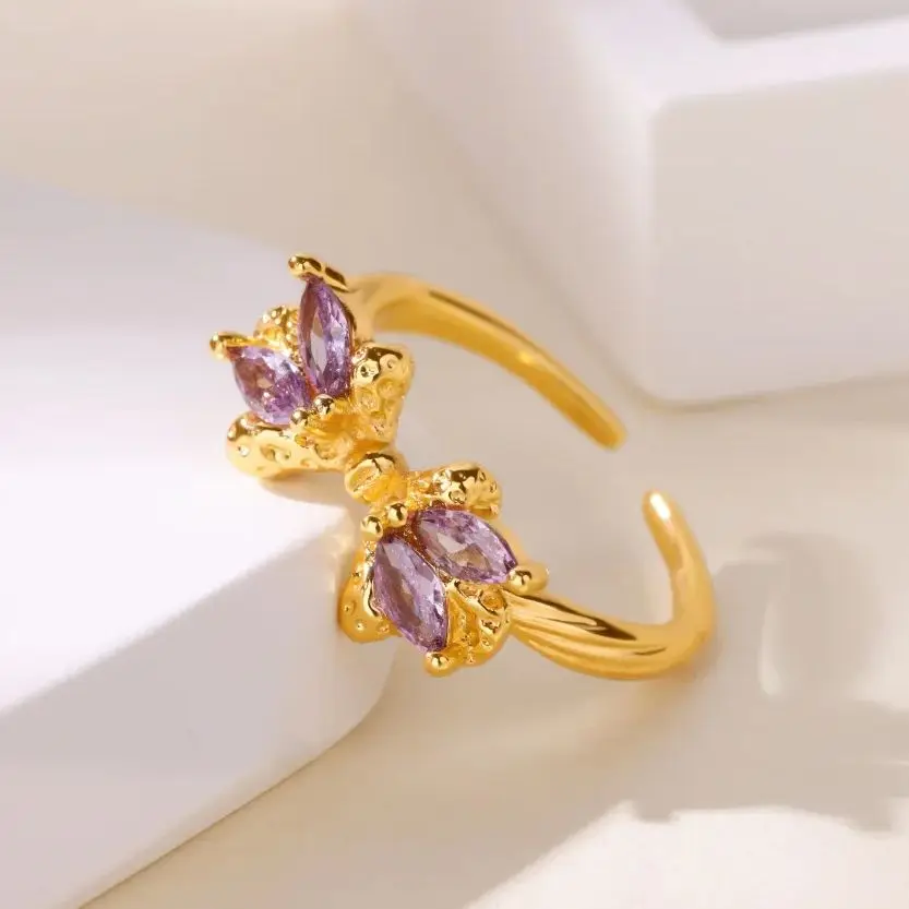 Purple Zircon Butterfly Ring Rings For Women