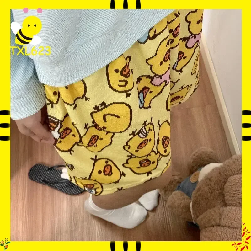Kawaii Nose Chicken Kiiroitori High Waist Shorts Women Summer Loose Straight Casual Pants Outdoor Homewear Sleep Bottoms
