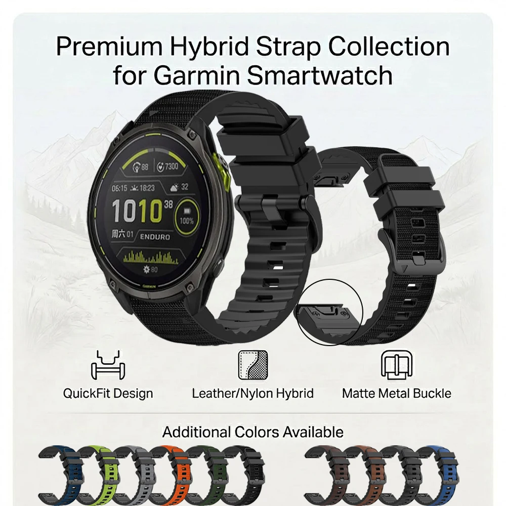 Quickfit Hybrid Silicone Sport Band with Leather/Nylon Accents