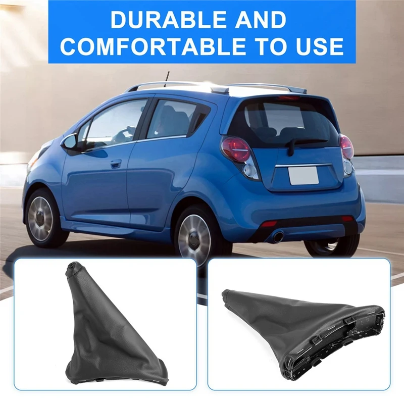 3Pcs Handbrake Gaiter Cover Hand Brake Boot Black PU Leather For Chevrolet Spark 2011-