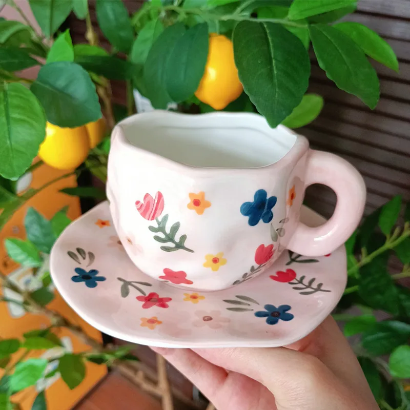

2023 Holiday Gift coffee cup with saucer cute mug porcelain coffee cups wholesale tableware bumpy cup water cup for girlfriend
