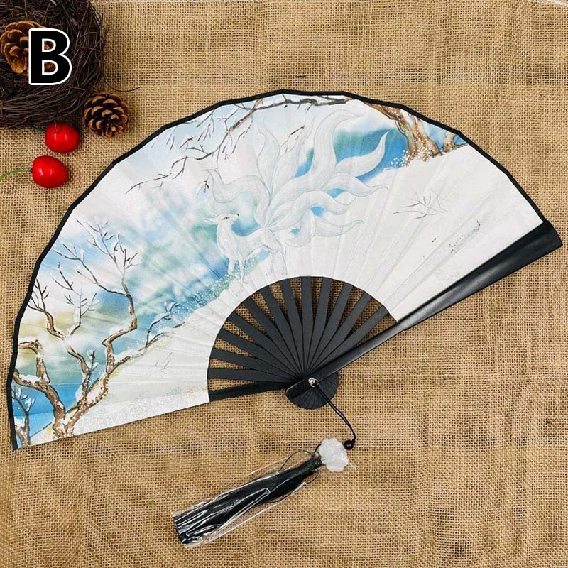 Description Picture 5 of item1Pcs 27cm Folding Silk Vintage Chinese Japanese Hand Held Fan Bamboo Silk Dance Fans With Tassel Art Craft Gift Home Decor