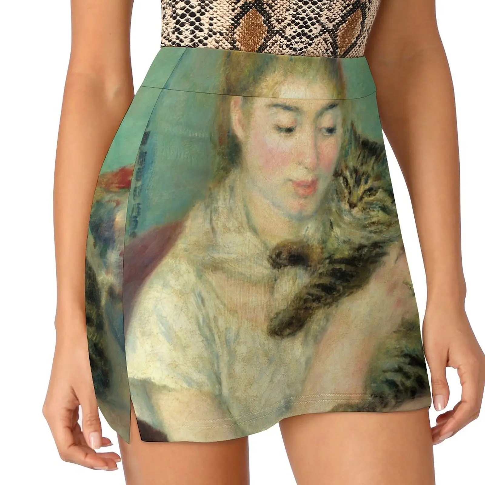 

Woman with a Cat - Pierre Auguste Renoir Light proof trouser skirt mini denim skirt dresses for prom