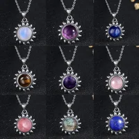 Collier en argent Sterling 925 avec améthyste Labradorite naturelle, collier Vintage en forme de soleil, cadeaux, bijoux fins pour femmes et hommes 6