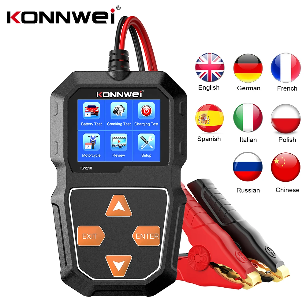 Konnwei Kw218 Tester Per Batteria Per Moto Per Auto 12V 6V Analizzatore Per Sistema Di Batterie 2000Cca Strumenti Di Prova Per Avviamento Di Ricarica 