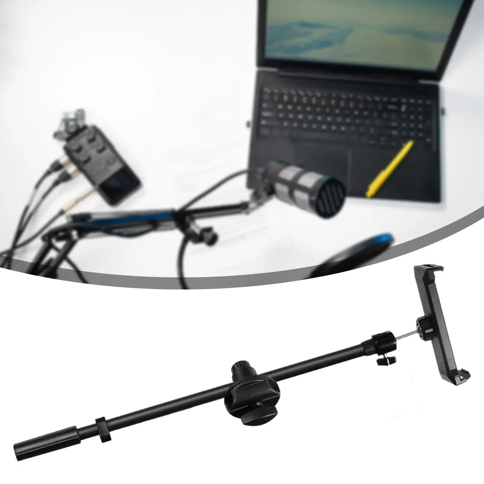 Mic Clip Rotating Microphone Stand Adjustable Rotatable Desktop Bracket Stand Phone Holder for Broadcasting Stage Performance Roterbar mikrofonklämma, justerbart vridbart bordsstativ med hållare för mobiltelefon, för sändningar och scenframträdanden