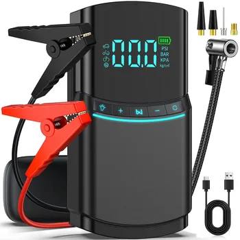 Pompa d'aria 150PSI con avviamento di emergenza Power Bank 3000A Avviamento batteria per auto Booster e compressore gonfiabile per pneumatici, luce a LED