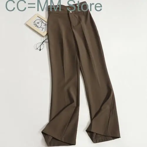 New Suits Pants Women New High Waisted Korean Button Up Slim Wide Leg Flare Pants Office Ladies Casual Straight Pants