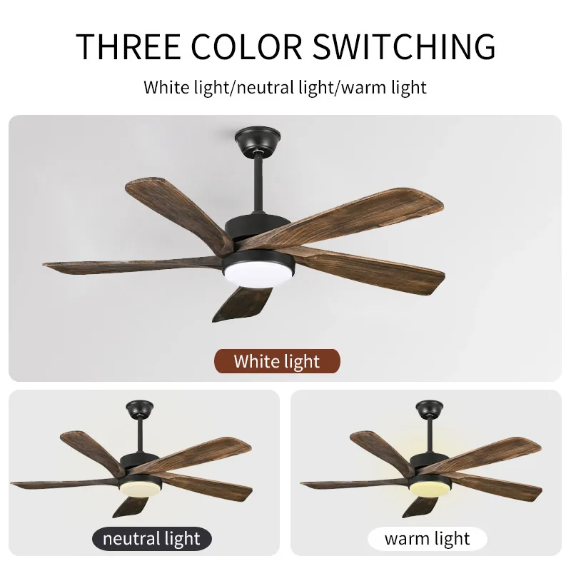 52 Inch Solid wood Nordic Minimalist High Wind Chandelier For Home Use Living Room Dining Room And Remote Control Of Fan Ligh
