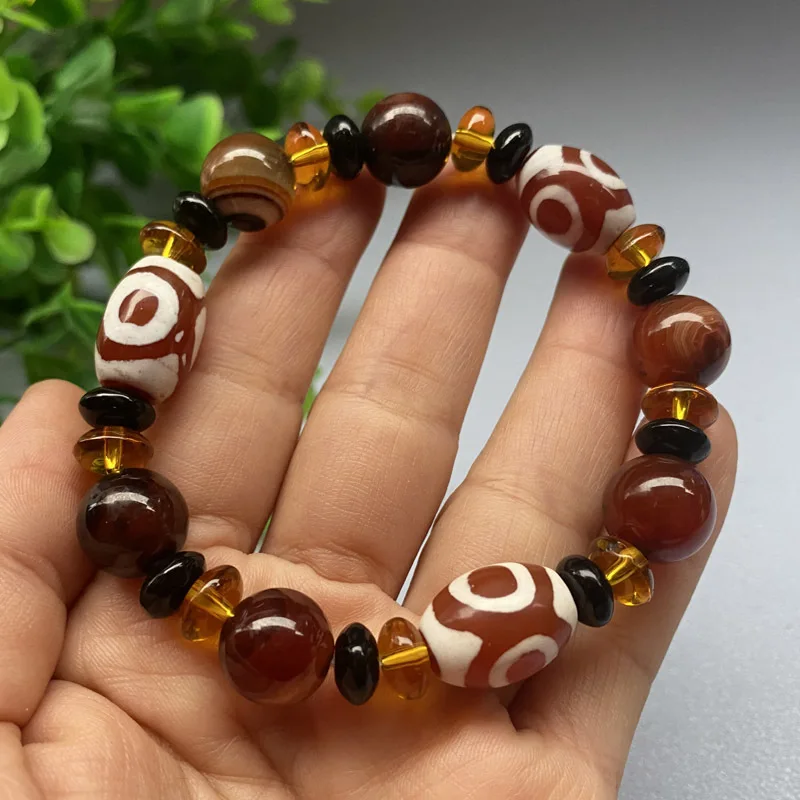 Natural Tibetan Dzi Bead Bangle Amulet Bless 9 Eyes Tibet Fengshui Dzi Bead Bracelet beaded bracelet
