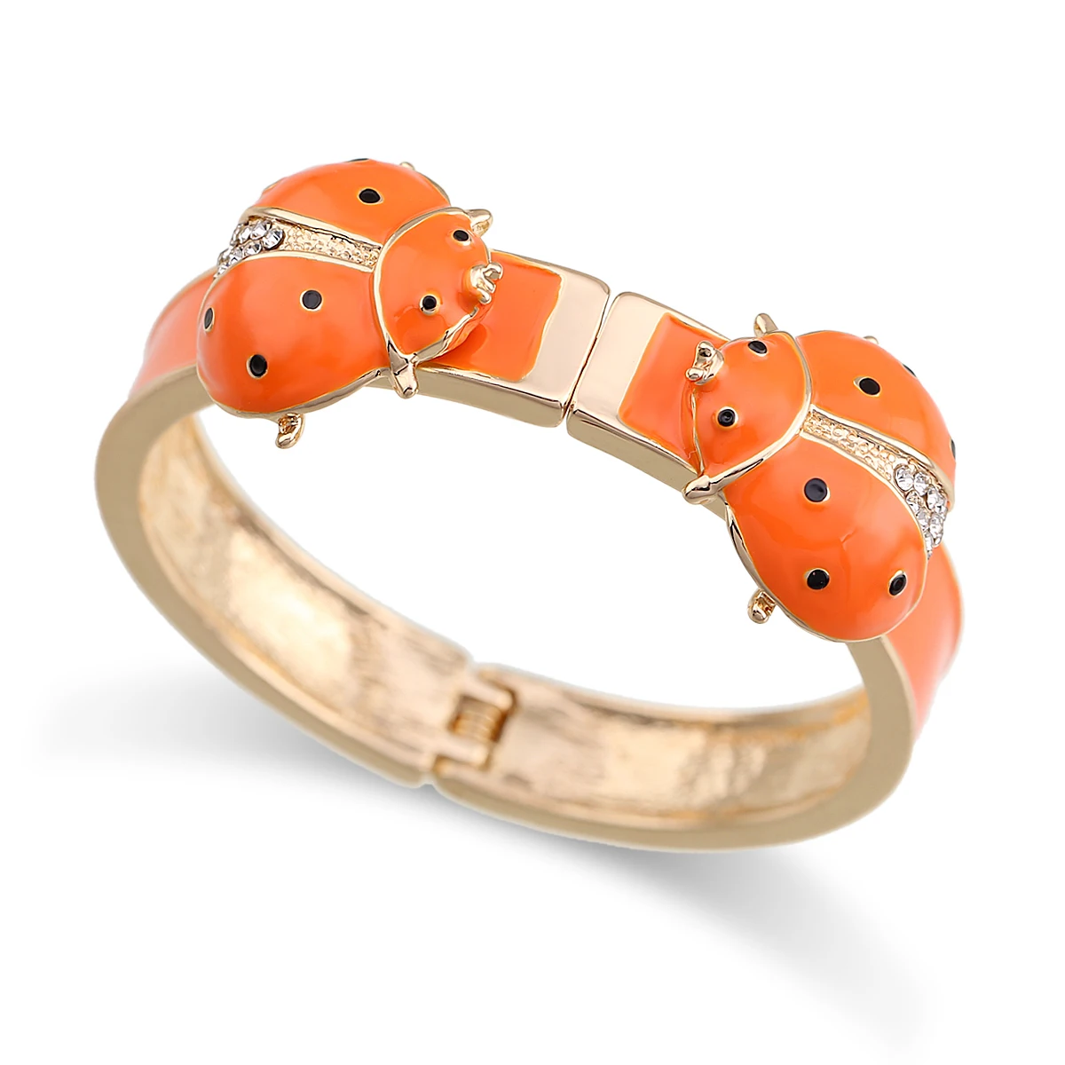 Special Design Double Ladybirds Bracelet Cuff Bangle for Women Girls Gold Plated with Enamel Colorful Chunky Bracelet Jewelry