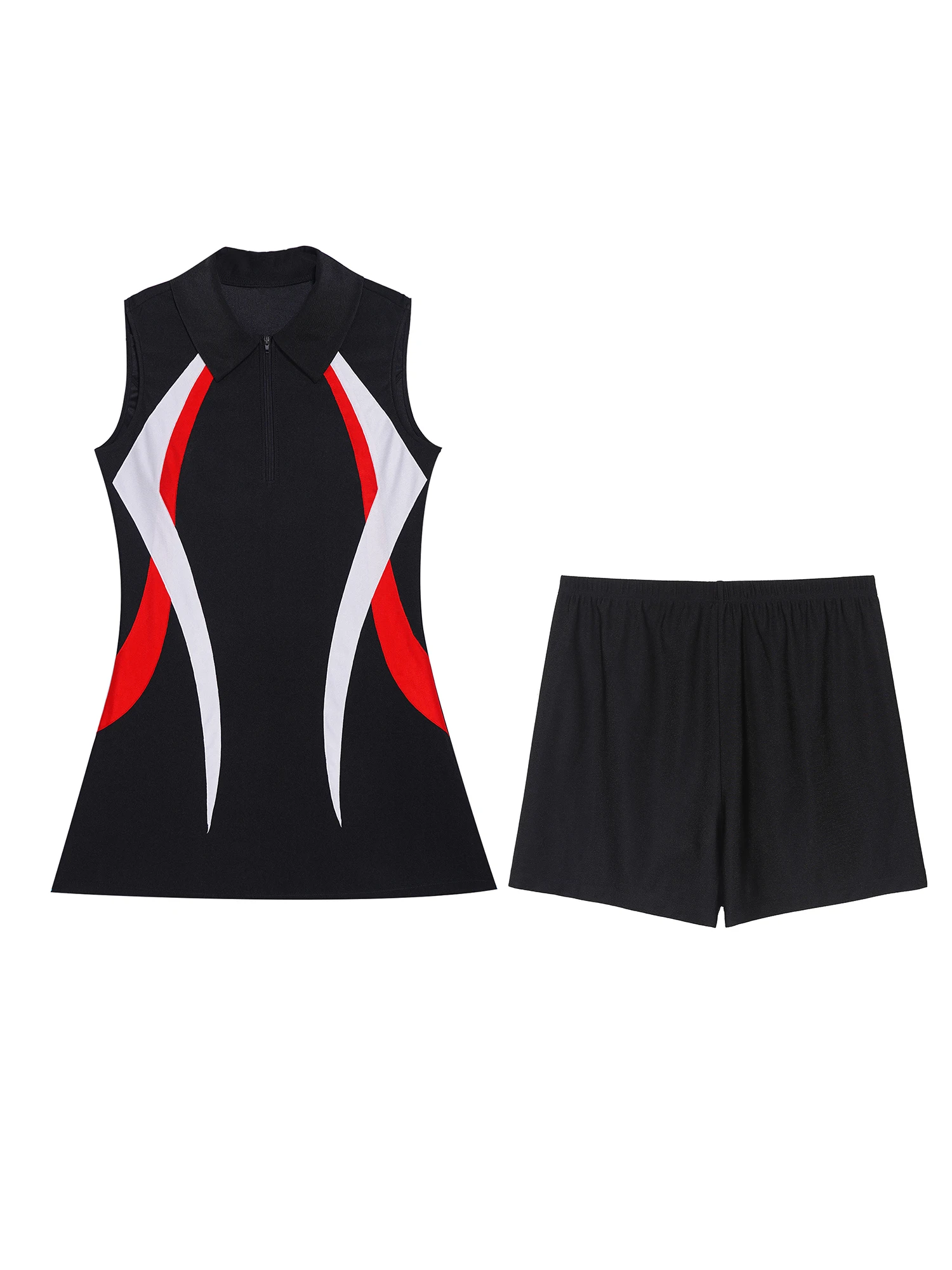 Womens Tennis Dresss Badminton Golf Outfit Sports Set Sportswear Outdoor Activities Sleeveless Zipper Athletic Dress with Shorts