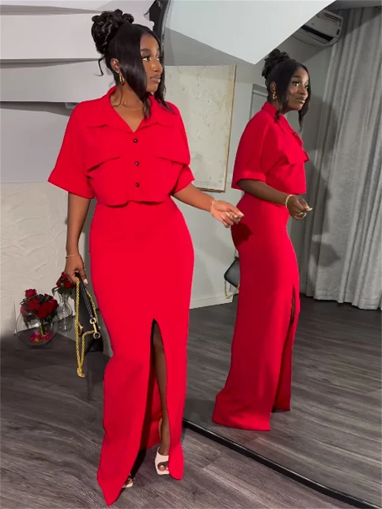 Wmstar Skirts Sets Two Piece Set Women New in Summer Solid Holiday ButtonMatching Suit Office Lady Wholesale Dropshipping 2024