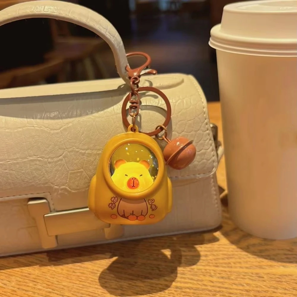 Creative Kapibala Luminous Keychain Cute Cartoon Space Capsule Capybara Keyring Schoolbag Pendant Trinket Friend Gift 2