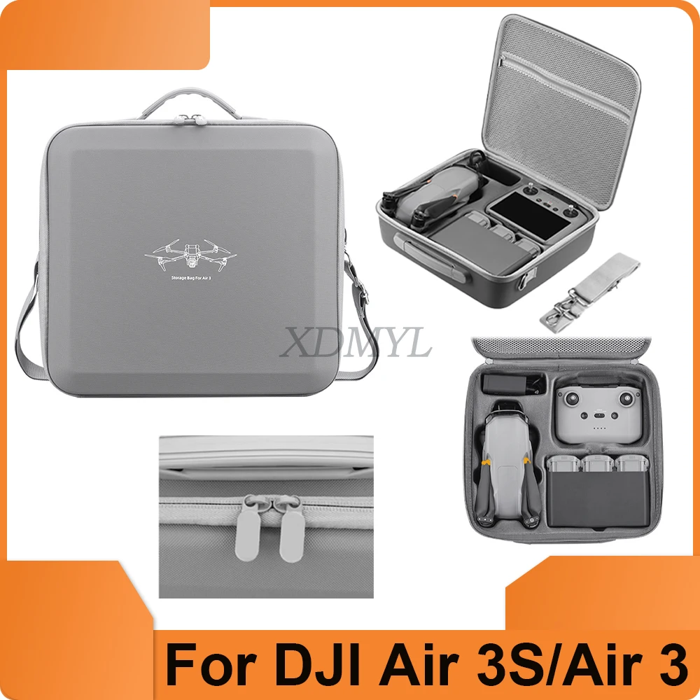 Sac de transport professionnel pour DJI Air 3S/Air 3, gris, avec drone et accessoires rangés à l'intérieur.