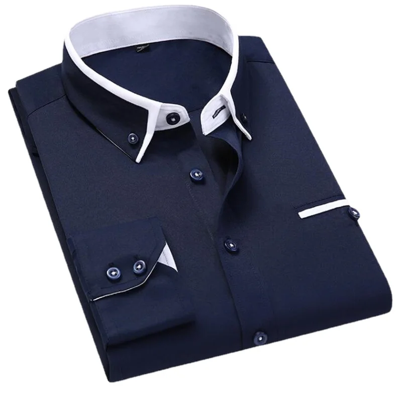 Men Spring Long-Sleeved Shirts 13 Color 8XL British-Style Slim Fit Business Casual