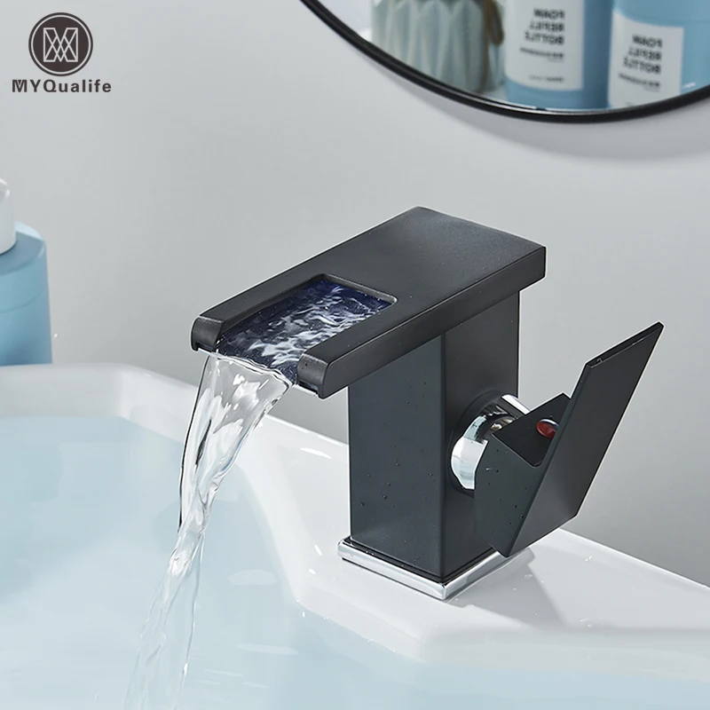 Grifo de Lavabo Negro Grifo Lavabo Cascada Mezclador de Baño