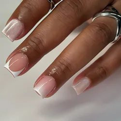 Shimmery Powder Short French Manicure False Nails - 24Pcs Full Cover Wearable Tips (54)
