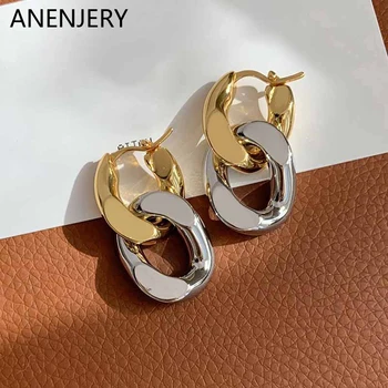 ANENJERY Geometric Thick Chain Tassel Hoop Earrings for Female Trendy Party Jewelry Accessories Wholesale