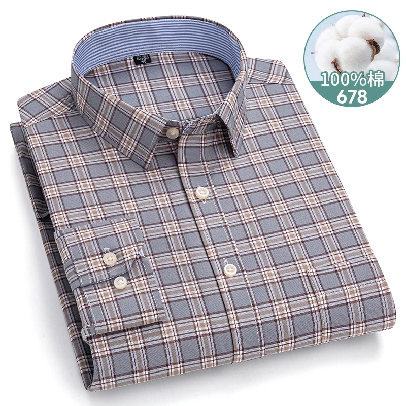 Men's Long Sleeve Plaid Oxford Shirt - 100% Cotton, Regular Fit, Casual & Formal Wear