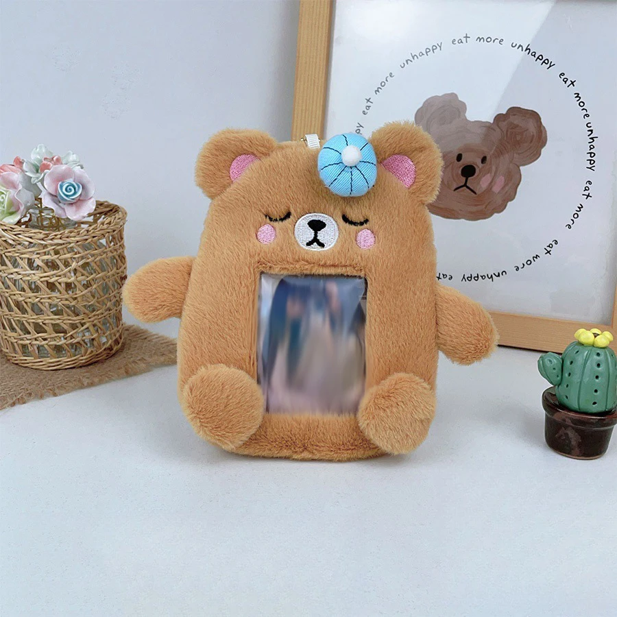 1pcs Cute Plush Kpop Photocard Holder, Cartoon Bear Photo Sleeve ID Bank Credit Card Holder Protector 5