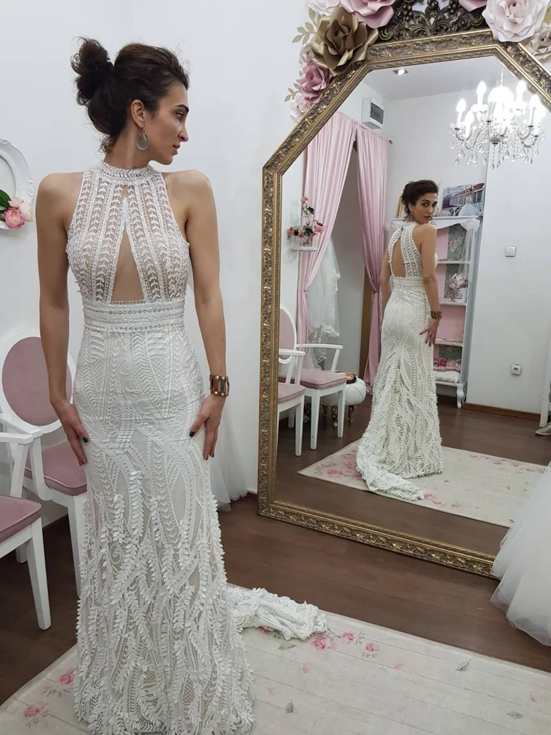 

Summer Bohemian Lace Beach Wedding Dress Sleeveless Open Back Long Ivory Bridal Gowns Boho Robe De Mariée