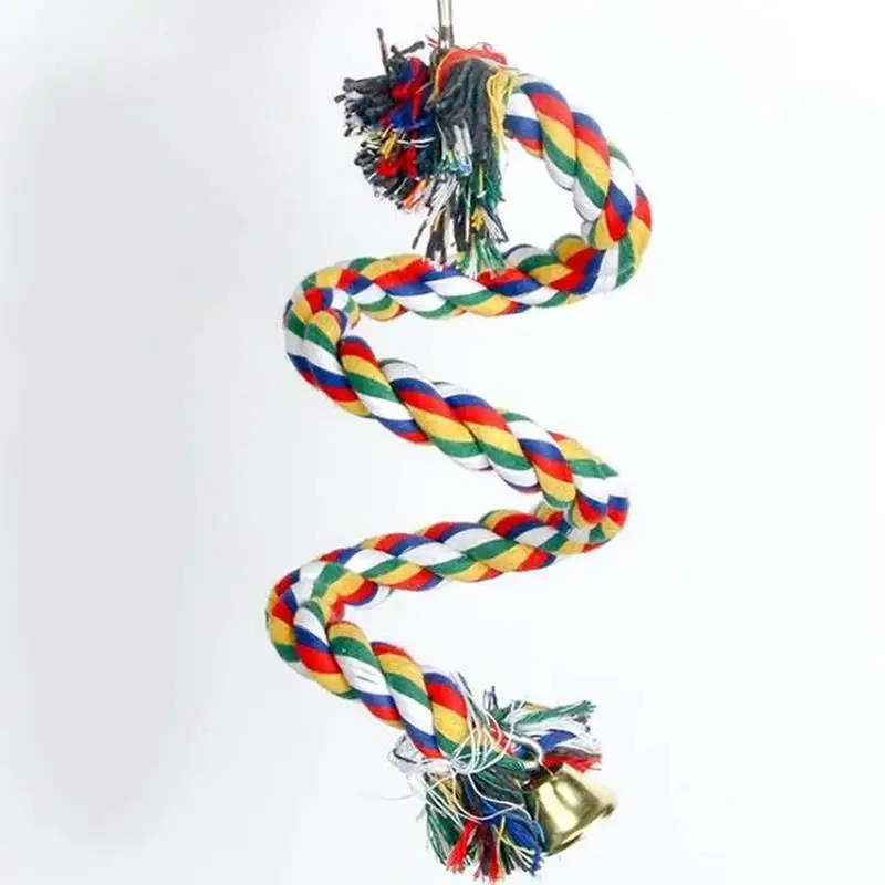 Bird Perch Toy Spiral Cotton Rope Chewing Bar Parrot Swing Climbing Standing Toys with Bell Supplies